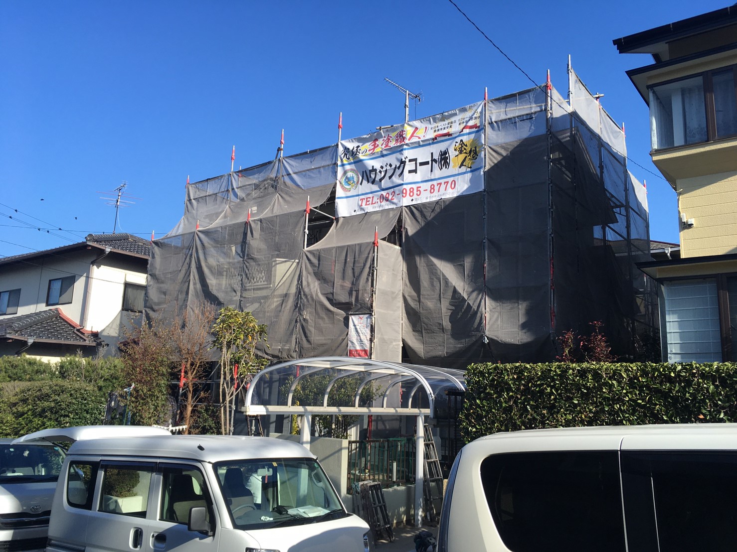 福岡県大野城市大城・F様邸　外壁塗装・屋根塗装工事　8/20着工です。