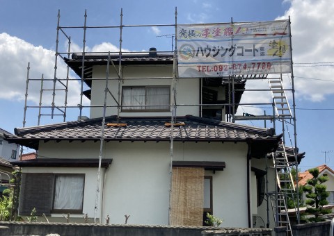 福岡県糟屋郡篠栗町・O様邸　漆喰部分補修工事　6/7着工です。