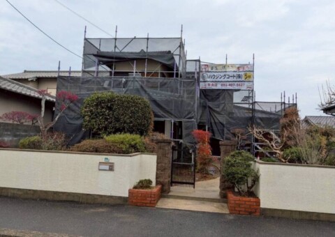 福岡県福岡市早良区梅林のK様邸で外壁のひび割れや塗膜劣化をきれいに仕上げる塗装工事を行っています。2026年2月14日着工です。【HPより】